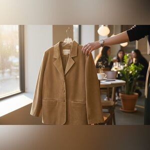 Elegant Tan Leather Women's Blazer